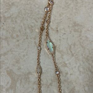 Gold-Tone clear glass long Strand Necklace - Iridescent clear/White